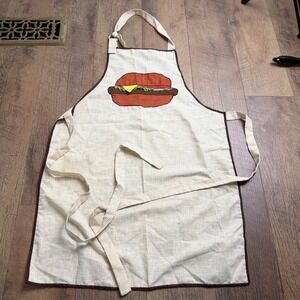 Vintage Handmade Vintage Cheeseburger Applique Linen Apron Novelty Folk Art